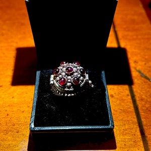 925 sterling silver Poison Ring circa 1920’s one of a kind gorgeous Garnet dome